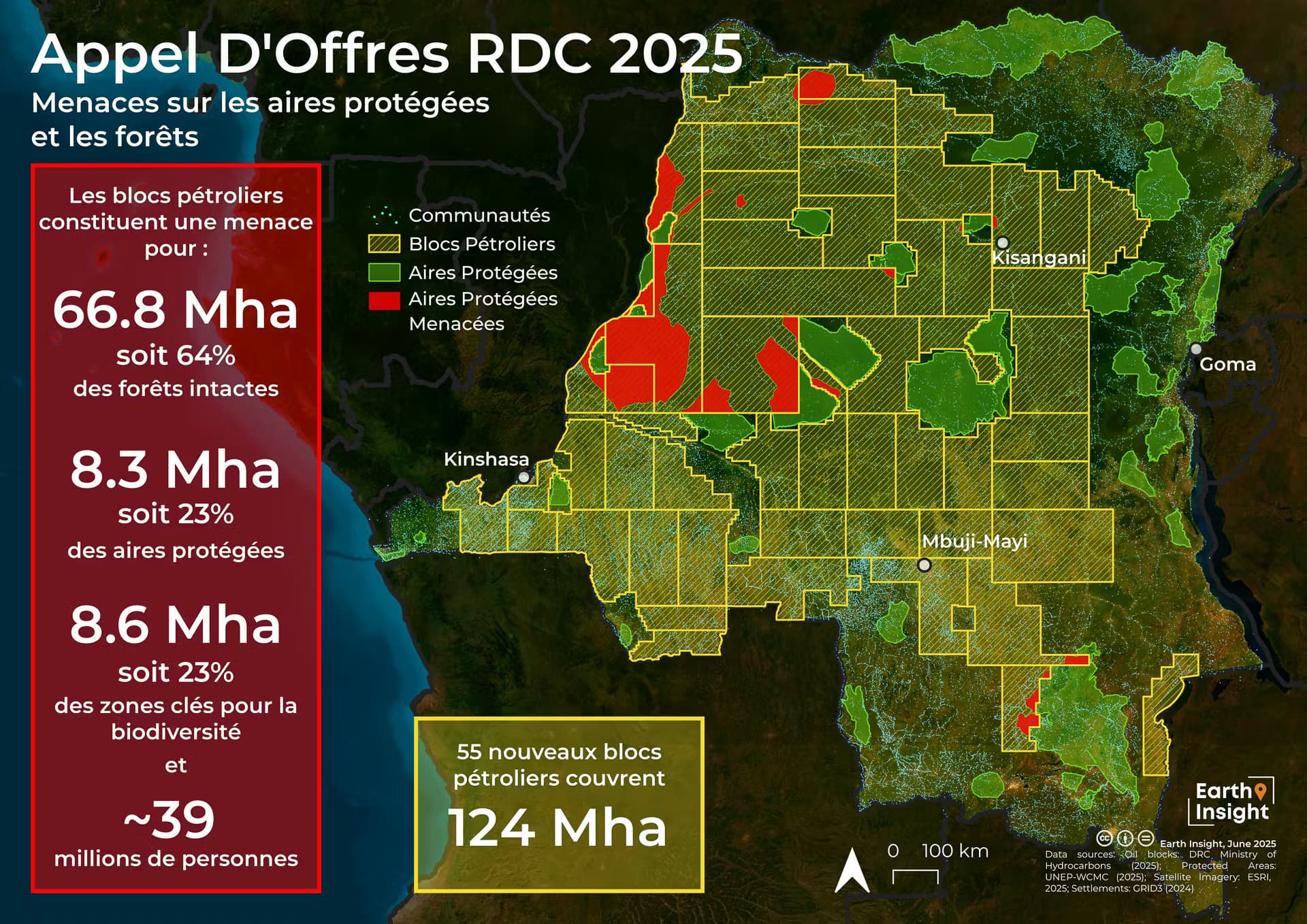 Carte de vue d'ensemble des blocs pétroliers en RDC